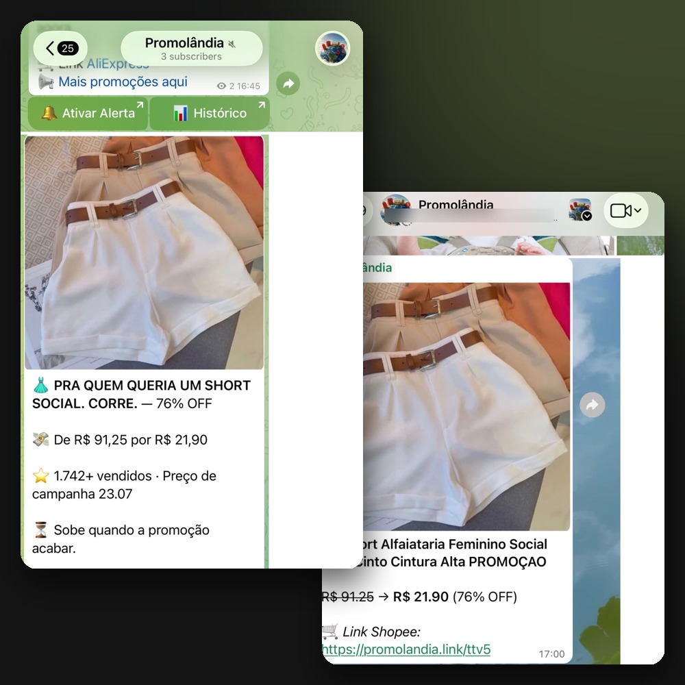 Promolândia deals published to WhatsApp and Telegram